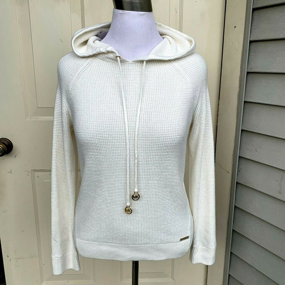 NWT Michael Kors cream cotton blend hooded sweater size M